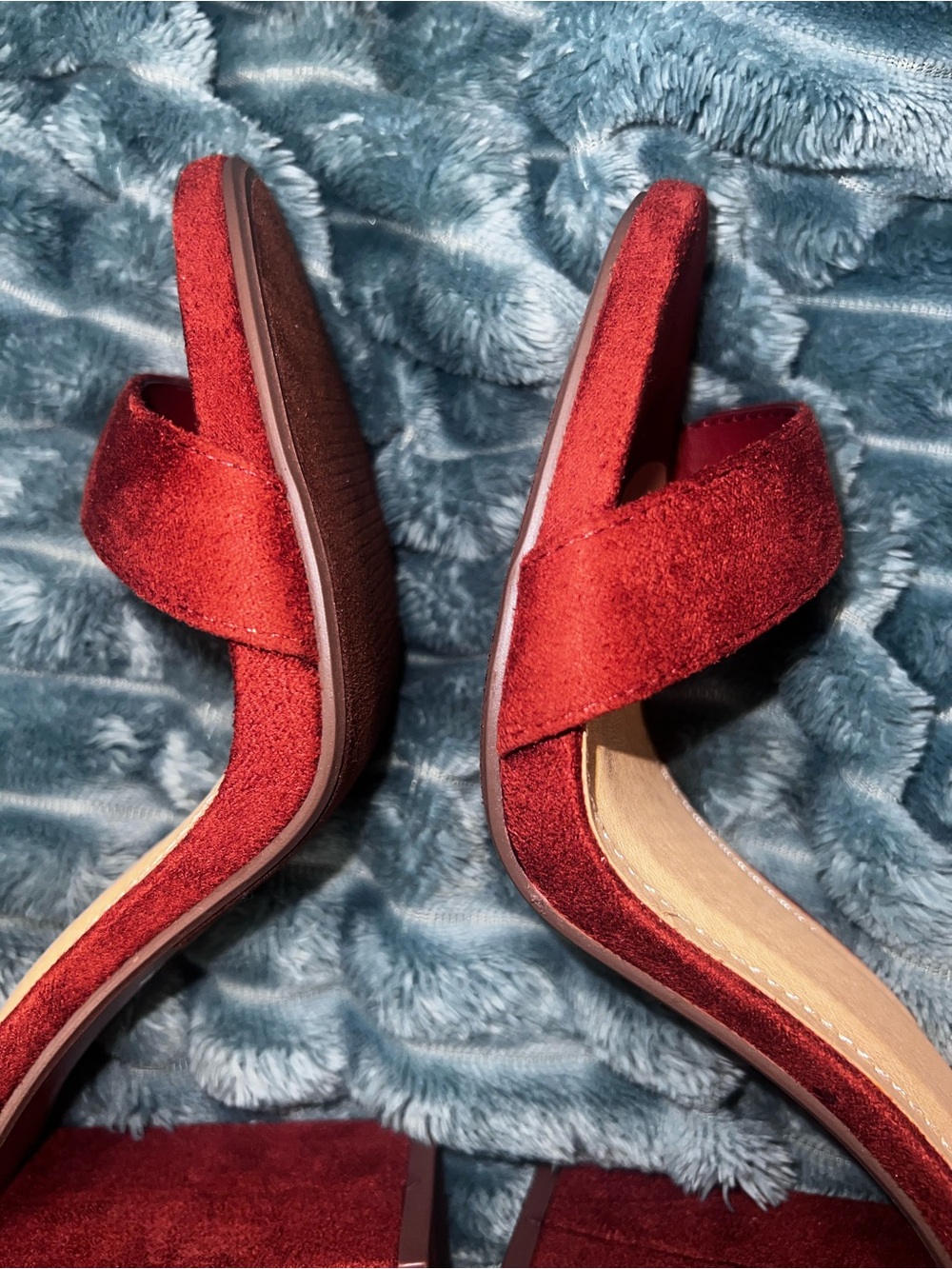 VINCE CAMUTO Red Burgundy Block Heel Ankle Strap Sandals 38 8 - Picture 13 of 14